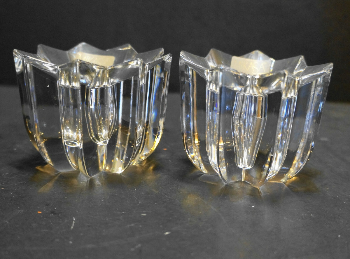 Mikasa Crystal Comet Candle Holders Pair Made in Austria Star Shape