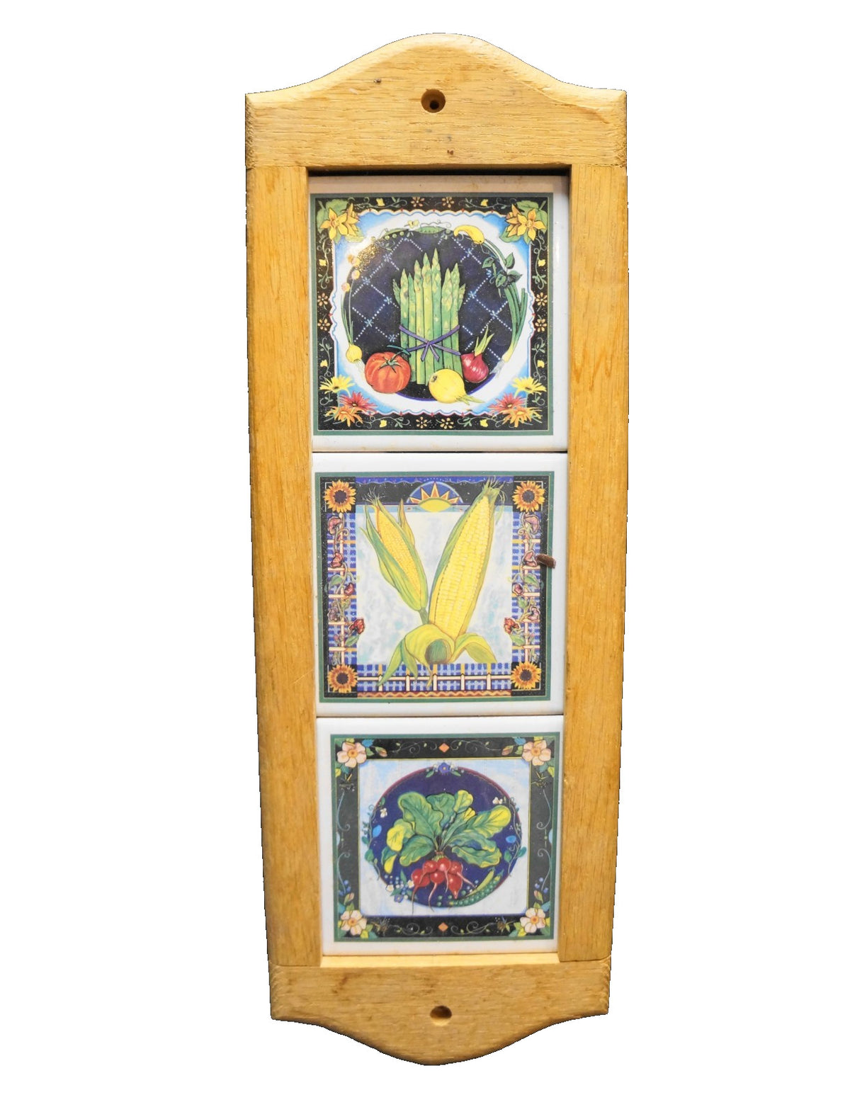 Vegetable Decorated Ceramic Tiles Wood Frame Wall Hanging USA