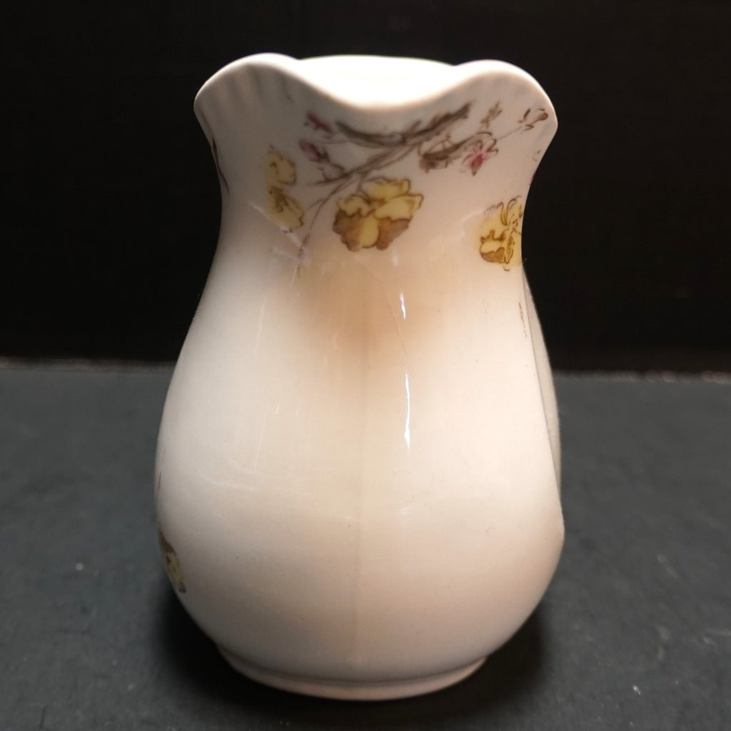 SOLD Johnson Brothers Semi Porcelain Pink Yellow Brown Transferware Flowers Creamer
