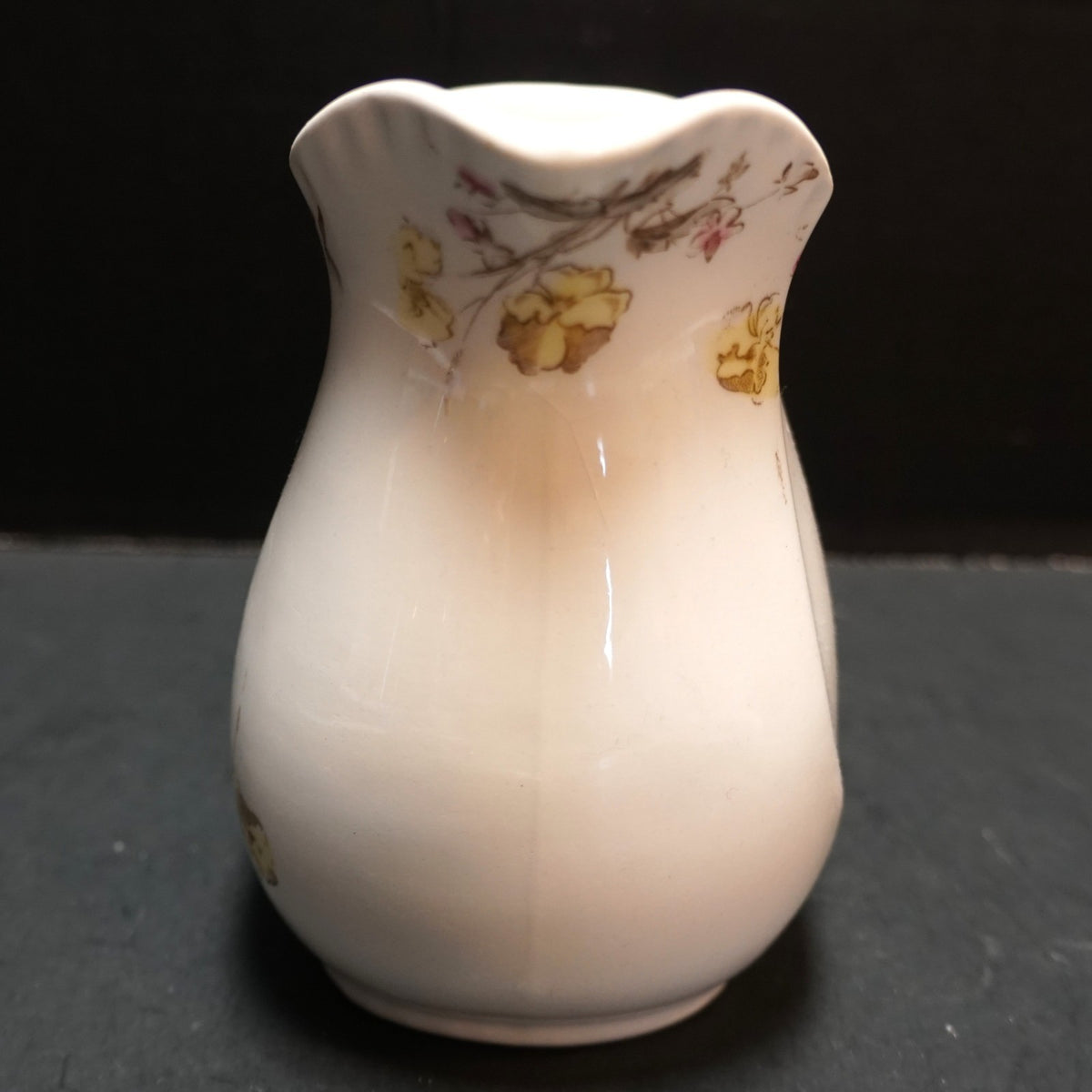 SOLD Johnson Brothers Semi Porcelain Pink Yellow Brown Transferware Flowers Creamer