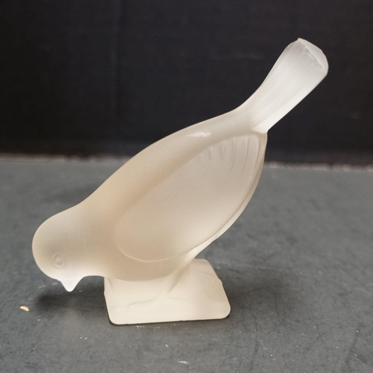 SOLD Smith Satin Frosted Glass Bird Figurine Head Down Nodding Sparrow Wren
