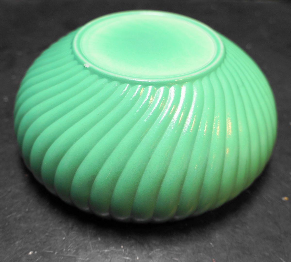 Anchor Hocking Vitrock Green Fired On Bulb Bowl Milk Glass Swirl