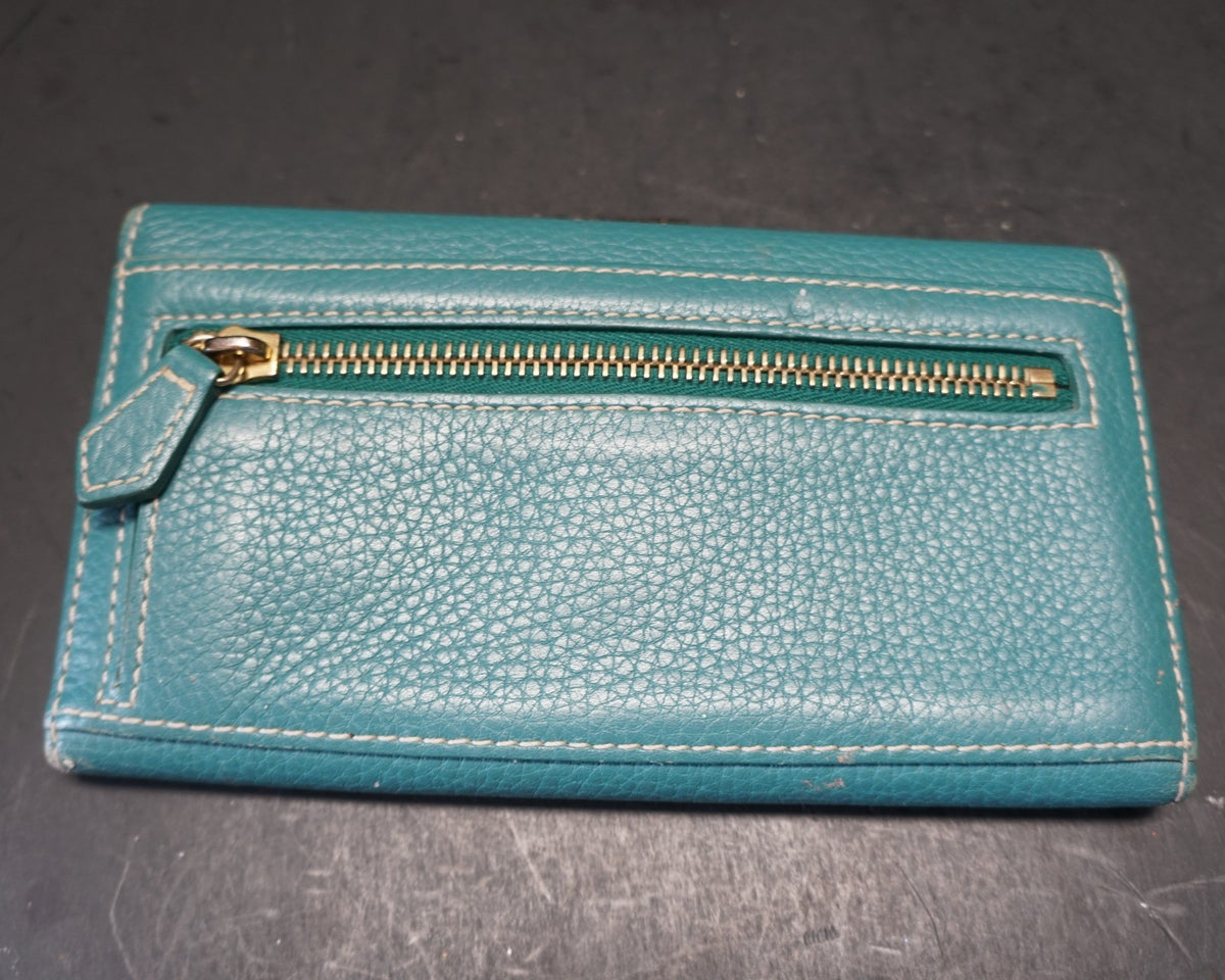 Dooney and Bourke Continental Clutch Pebbled Leather Teal Wallet
