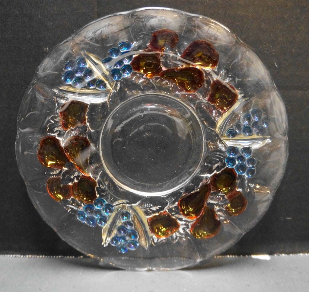 Indiana Glass Garland Banana Fruits Salad Plate Clear Stained Fruit Blue Grapes