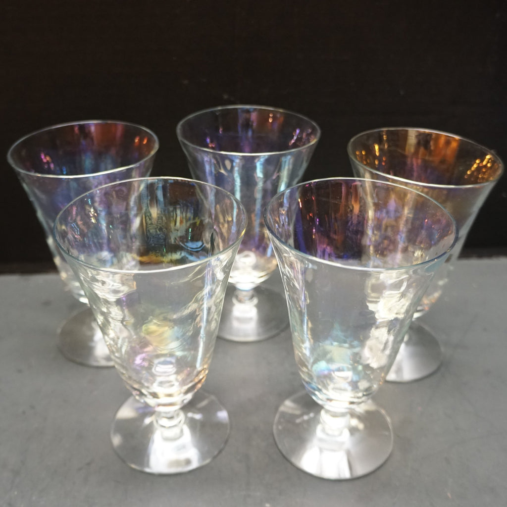 West Virginia Glass Iridescent Luster Loop Optic Mermaid Scale Iced Teas Set 5