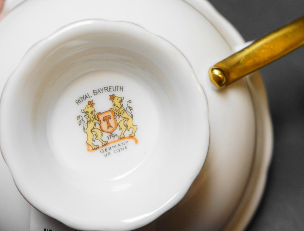 Royal Bayreuth Black White Gold Floral Teacup US Zone