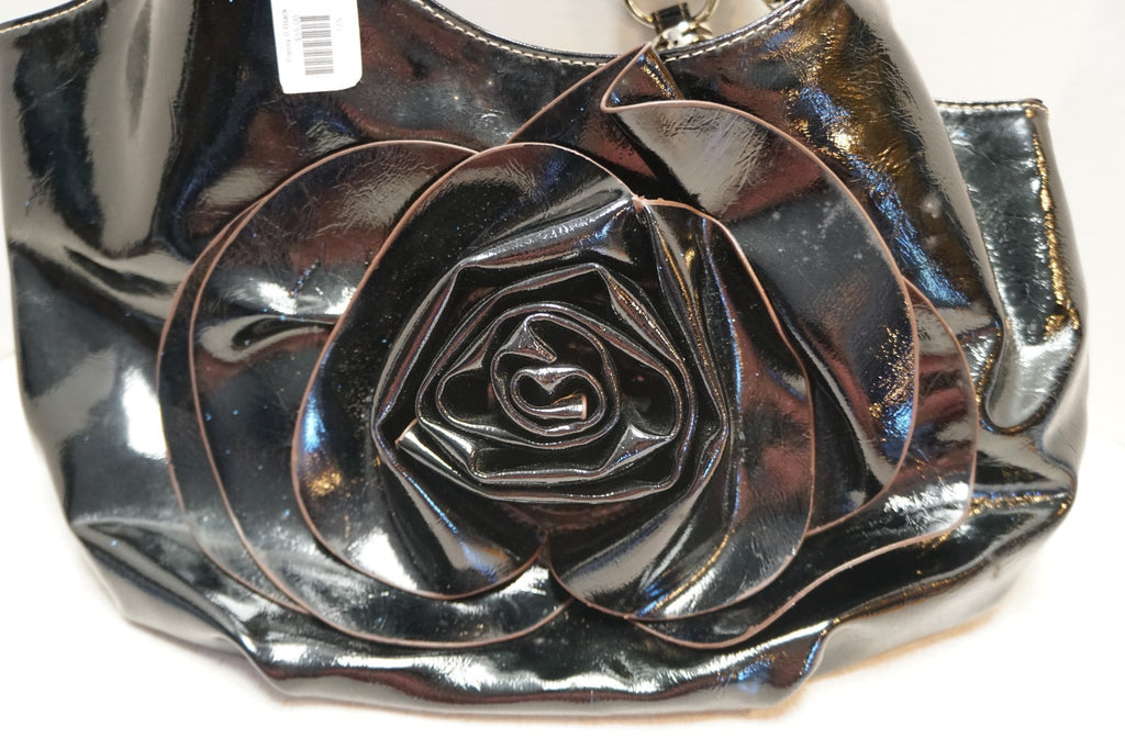 Rebekah Rosa Handbag Company Black Patent Pansy Shoulder Bag Purse