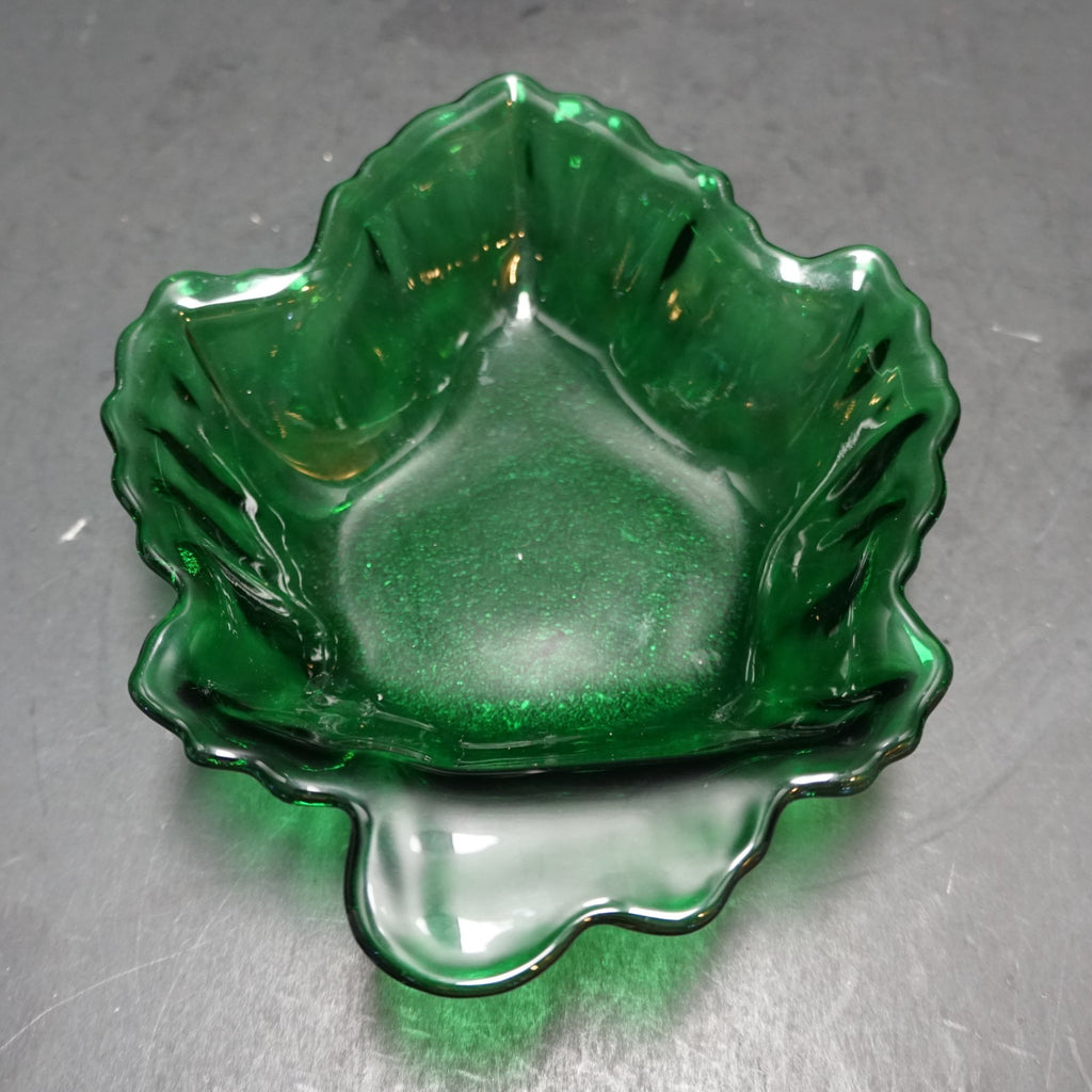 Anchor Hocking Forest Green Maple Leaf Candy Dish Bowl