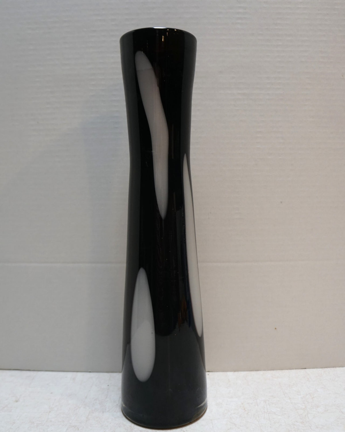 CYS Excel Art Glass Black White Tall Vase 15 IN