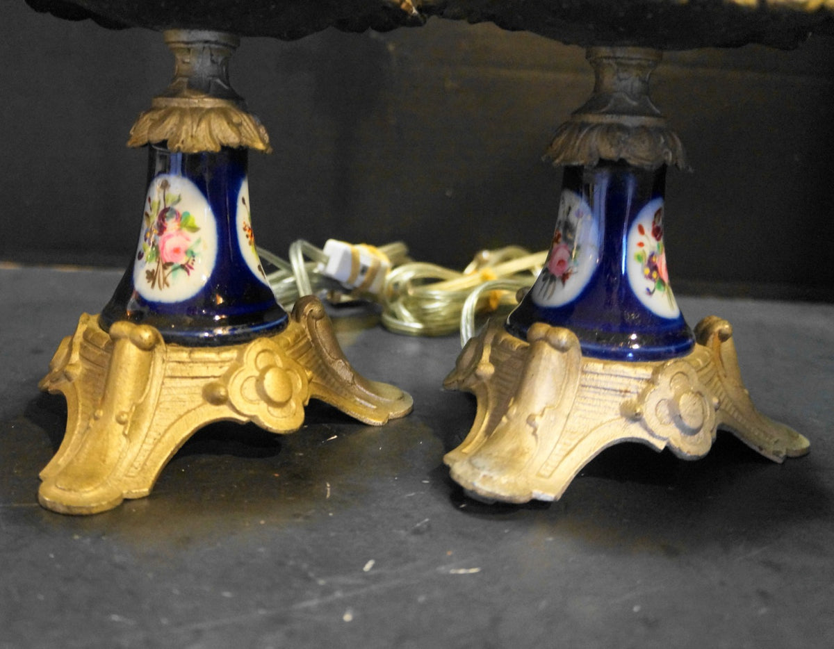 Hand Painted Roses Cobalt Blue Small Electric Table Lamps