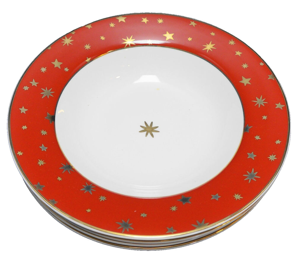 Sakura Galaxy Red Gold Stars Rimmed Soup Bowls Set of 4