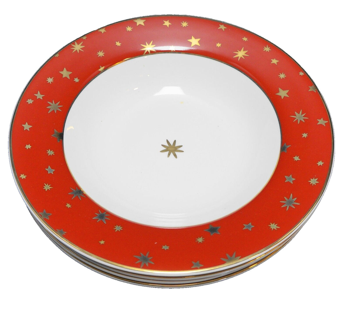 Sakura Galaxy Red Gold Stars Rimmed Soup Bowls Set of 4