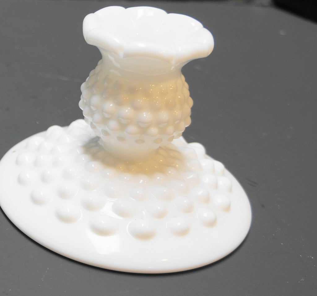Fenton Hobnail Milk Glass Candle Holders Mixed Pair Single Light Taper