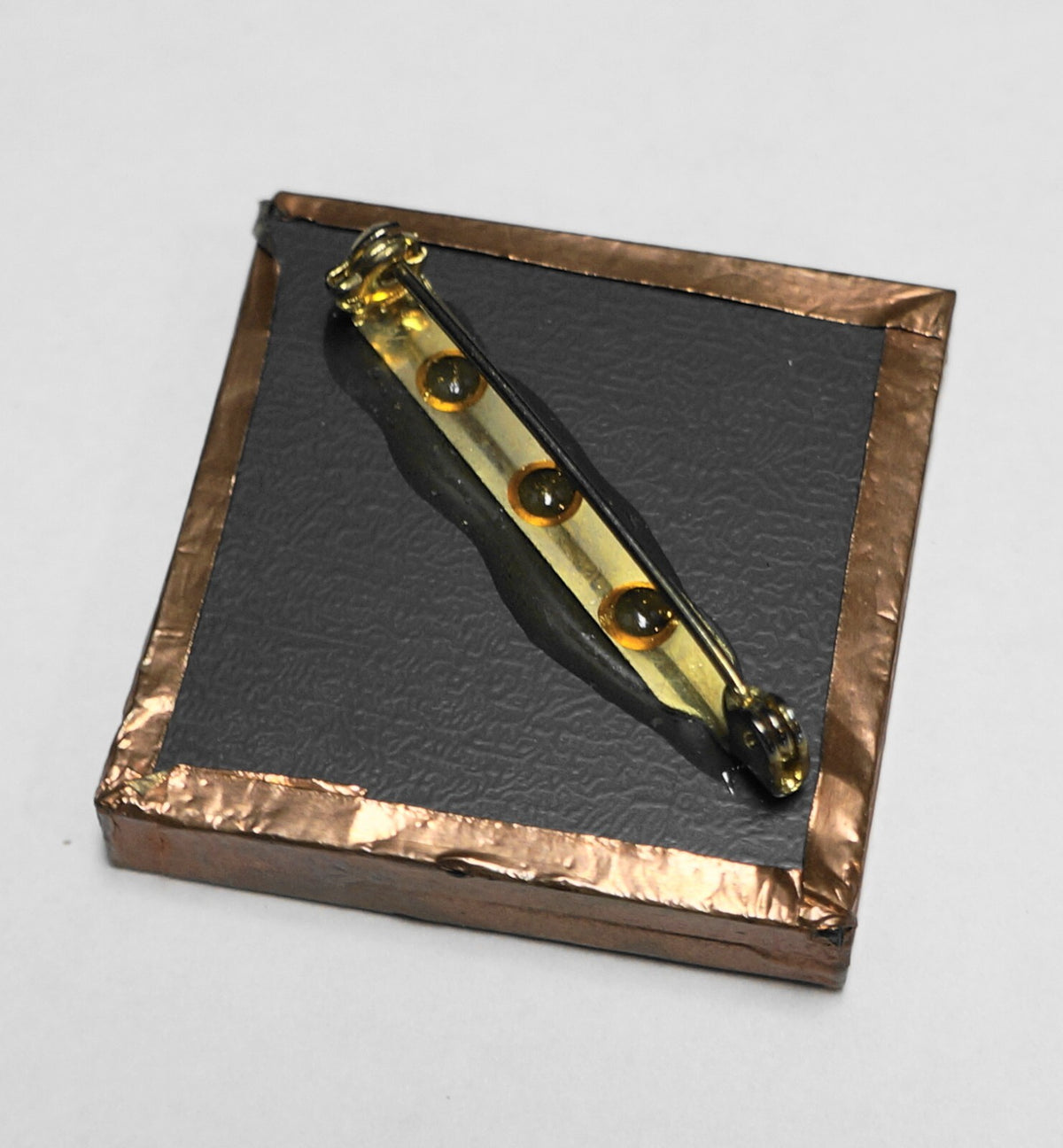 Copper Frame Dried Pressed Flower Square Glass Pin Brooch