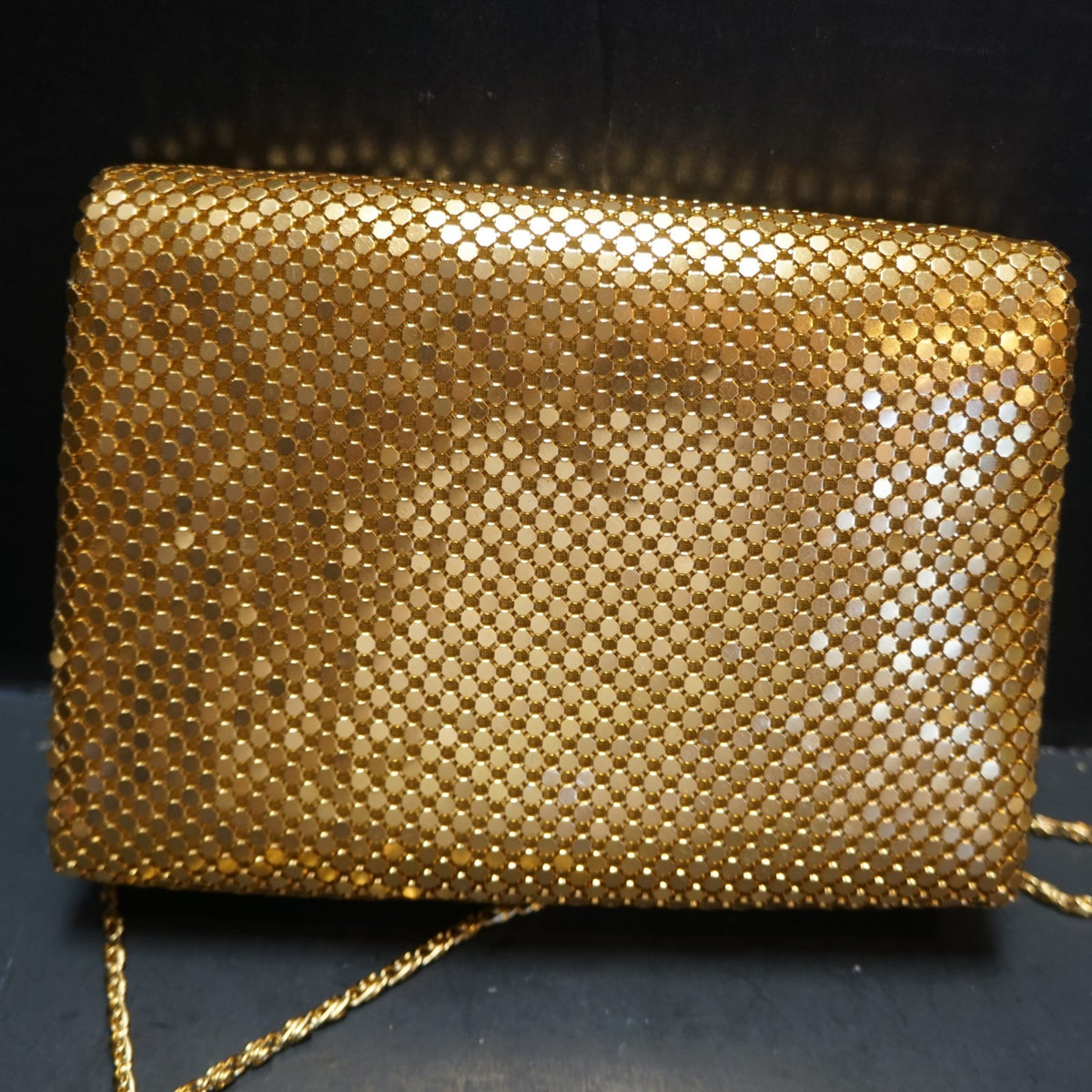Gold Tone Metal Mesh Vintage Purse Shoulder Bag Clutch