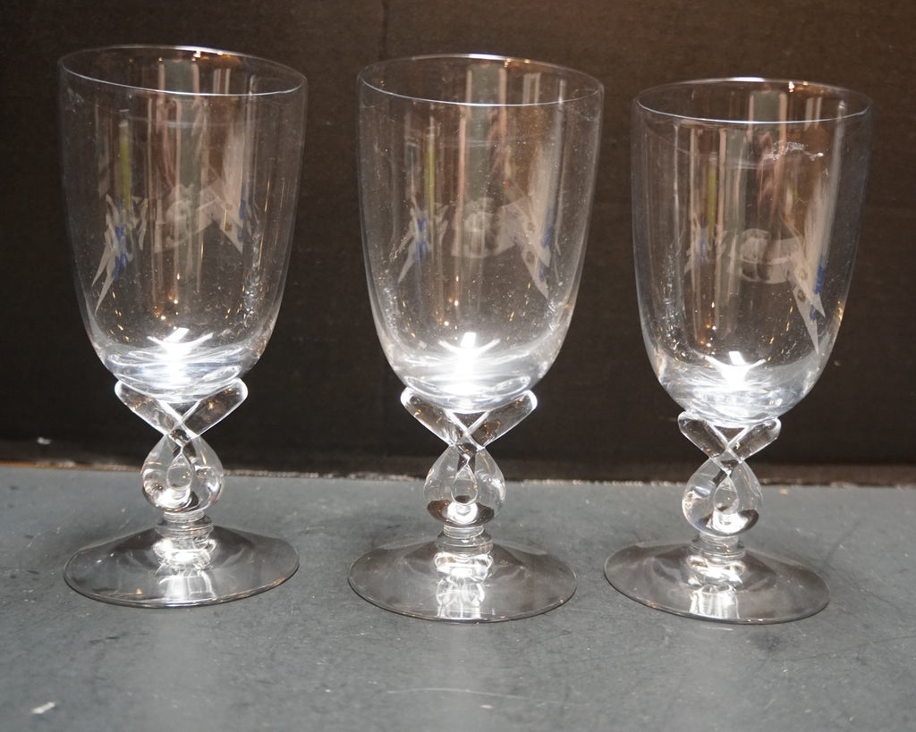 Blown Glass Twist Loop Stem Water Goblets Set of 3
