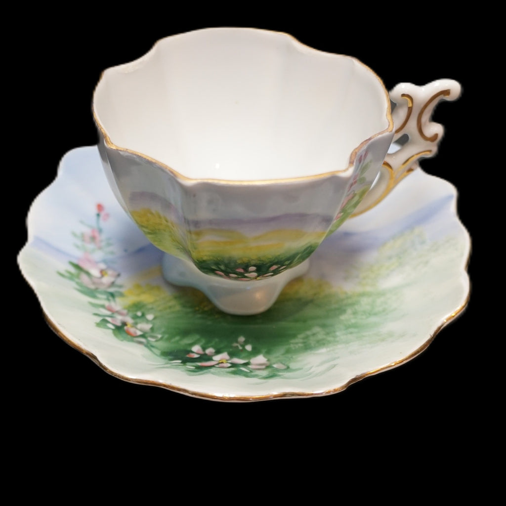 Chimney Top Great Smoky Mountains Hand Painted Cup Saucer Occupied Japan
