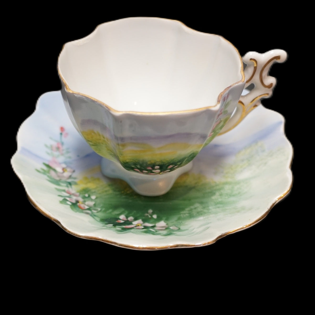 Chimney Top Great Smoky Mountains Hand Painted Cup Saucer Occupied Japan