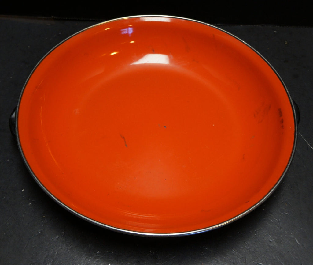 Red Black Enamel Saute Pan Handles 10 5/8 IN Yugoslavia