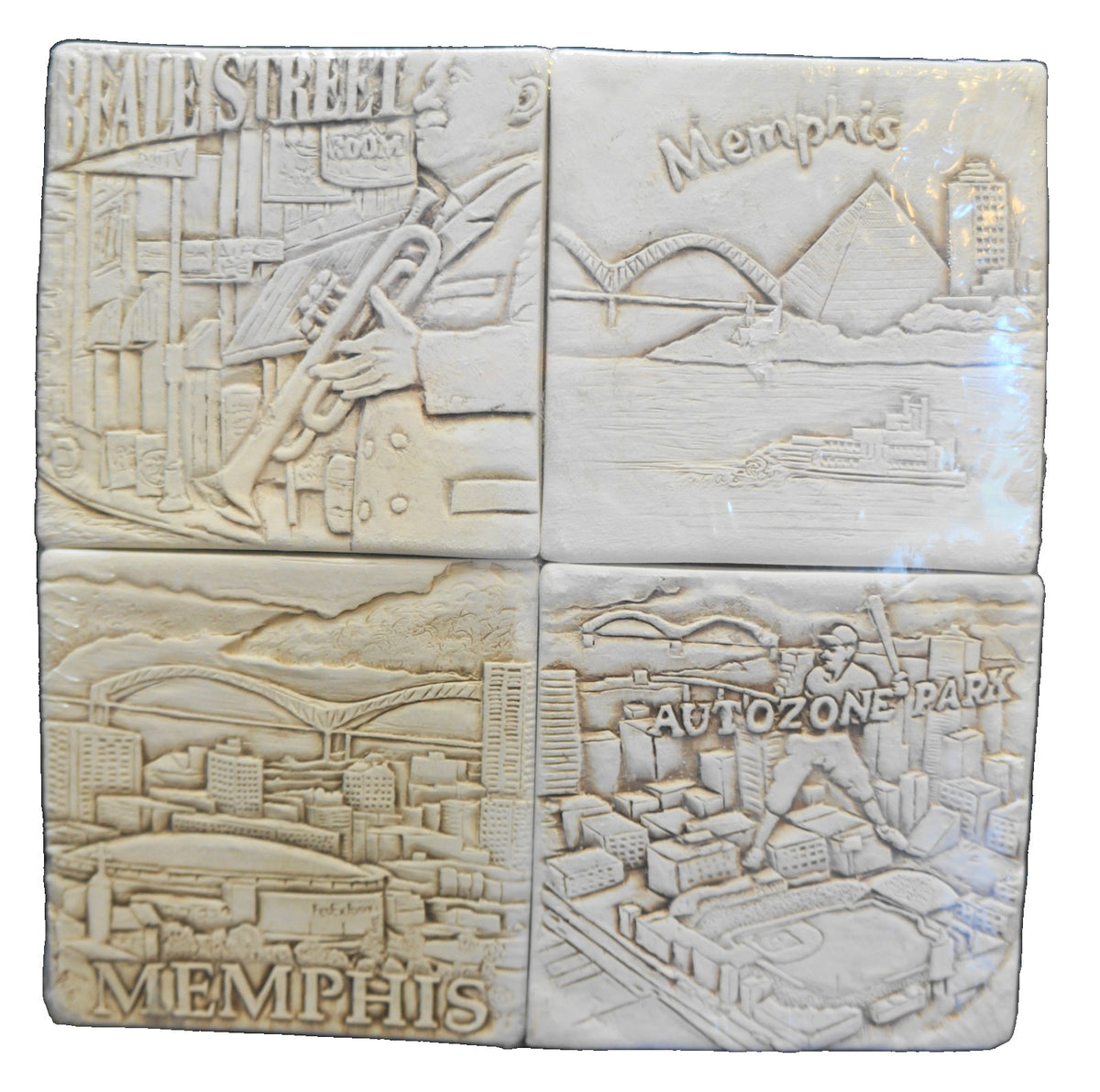 Shayne McCarter Scenes of Memphis Coasters Set of 4 Mississippi Clay New