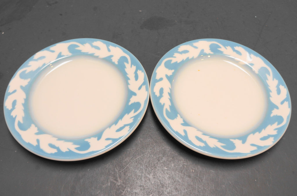 Syracuse China Oakleigh Blue Airbrushed Dessert Plates Pair 7 1/4 IN