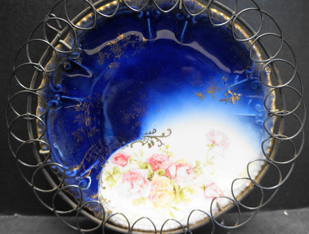 Royal Bavarian PMB Porzellan Moschendorf Cobalt Pink Roses Bread/Dessert Plate