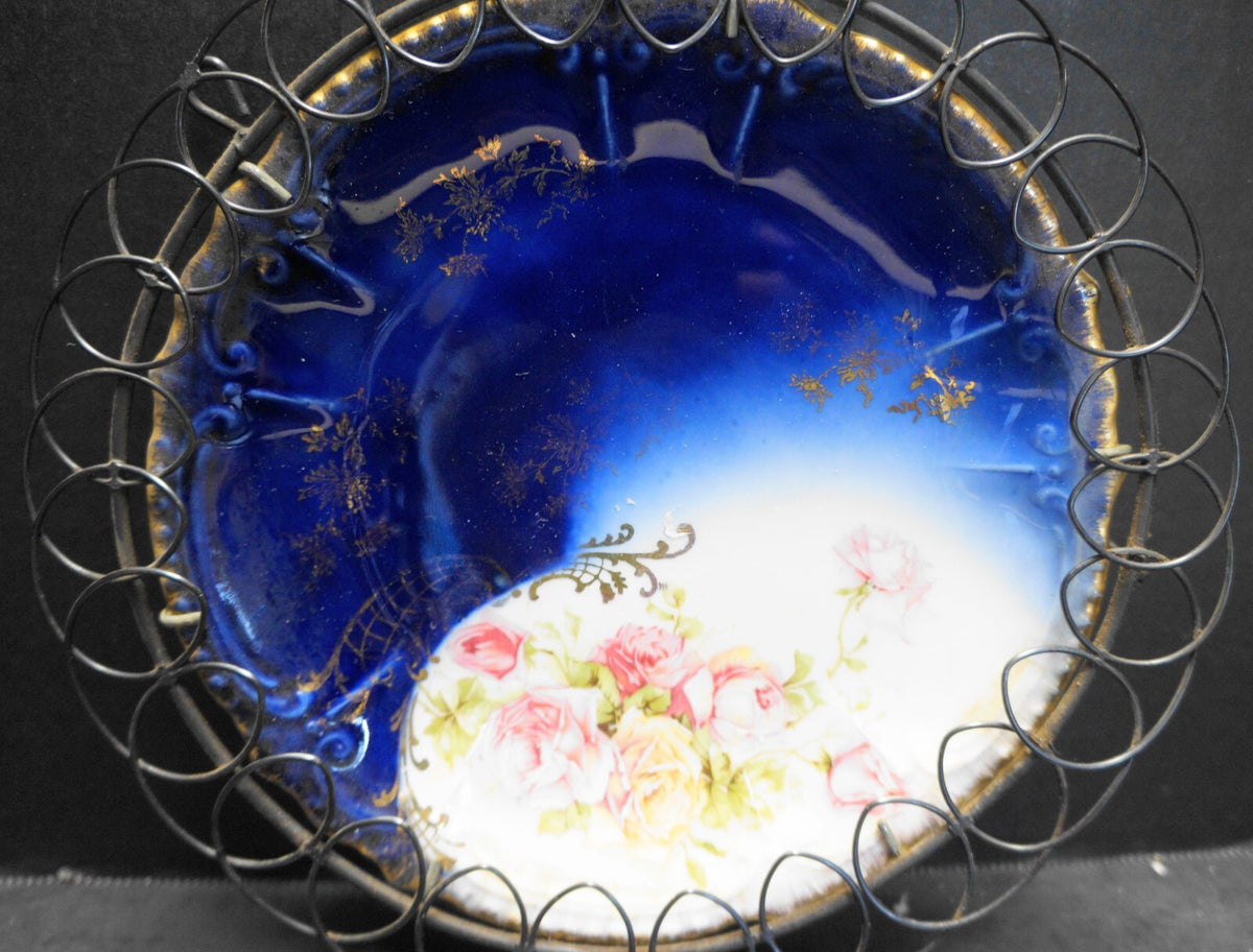 Royal Bavarian PMB Porzellan Moschendorf Cobalt Pink Roses Bread/Dessert Plate