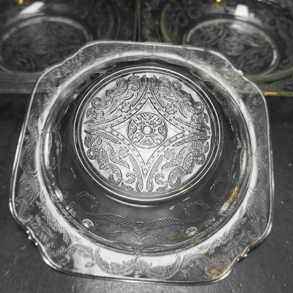 Indiana Glass Recollection Clear Square Butter Bases Set of 3