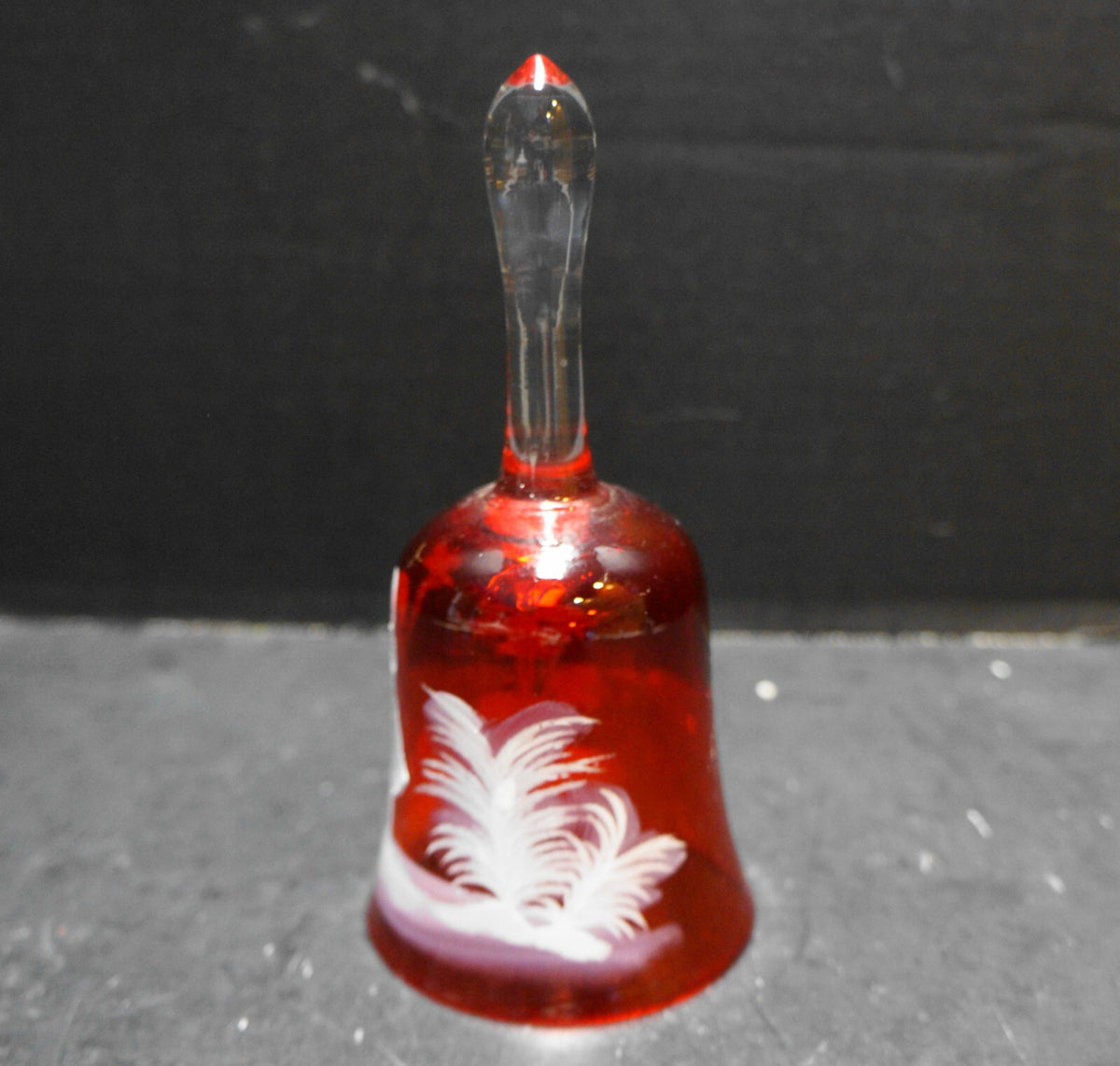 Mary Gregory Red Glass White Enamel Paint Girl With Bird Bell Clear Handle