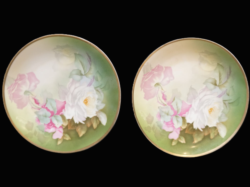 Thomas Bavaria Hand Painted Roses 8" Cabinet Plates Signed Phillips