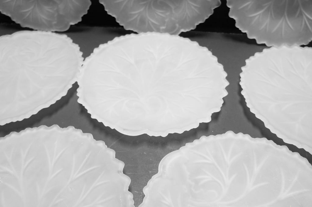 Indiana Pebble Leaf Frosted Satin Glass Luncheon Salad Plates