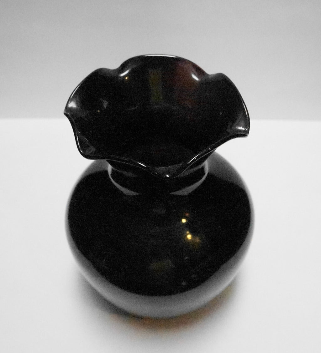 Black Amethyst Weston Westite Depression Glass Small Shoulder Vase Ruffle Crimpe
