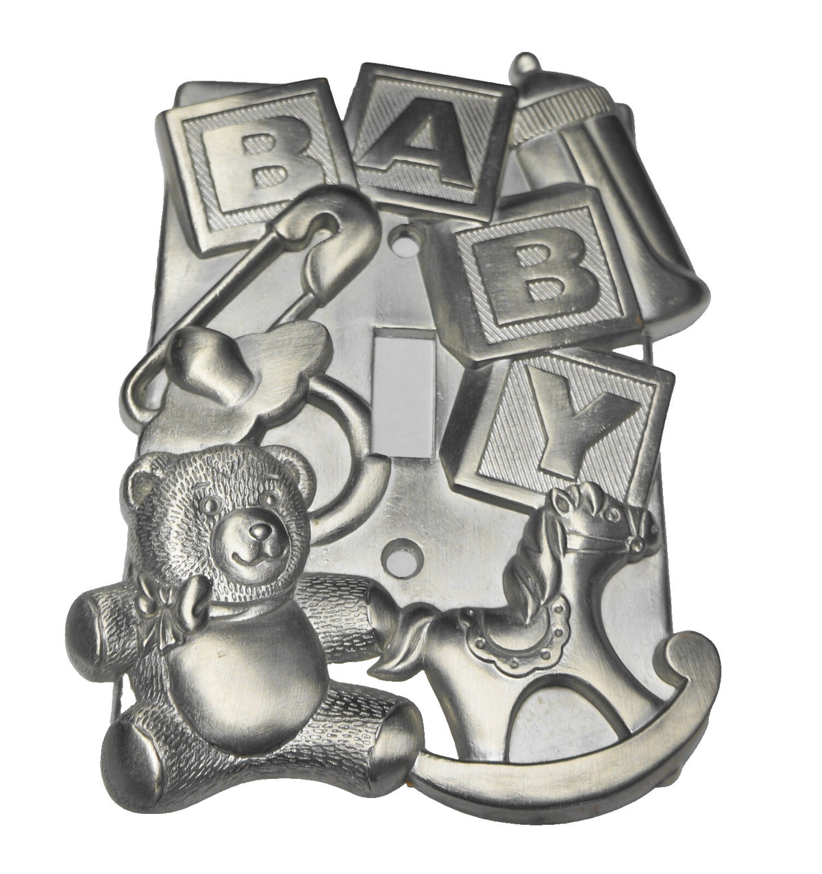 Baby Alphabet Blocks Diaper Pin Teddy Bear Bottle Pewter Light Switch Plate