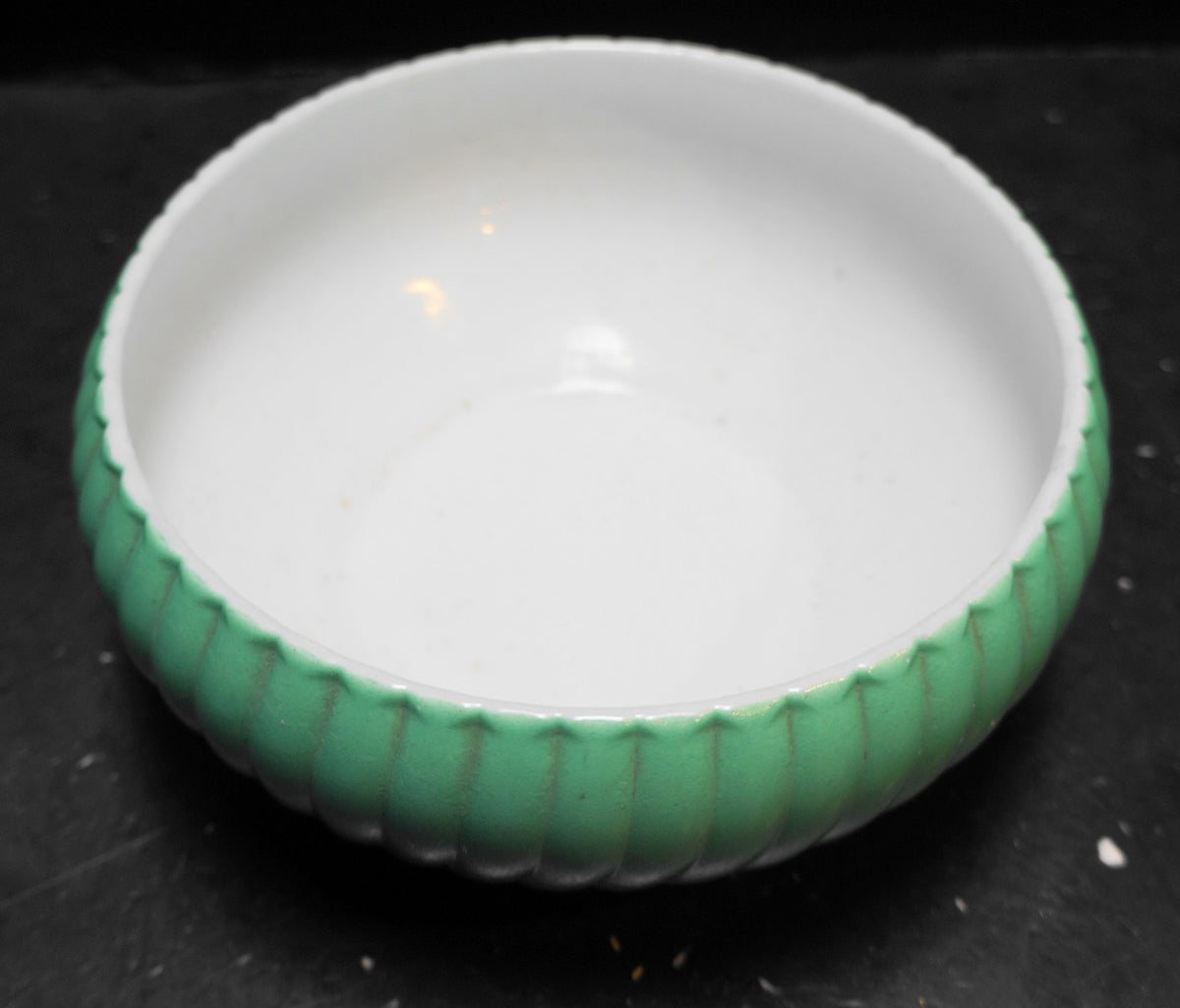 Anchor Hocking Vitrock Green Fired On Bulb Bowl Milk Glass Swirl