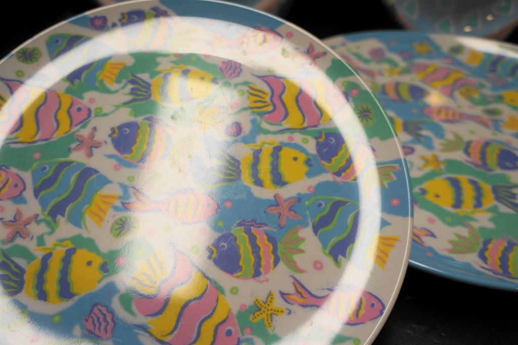 Tropical Fish Melamine Plates Pastel Colors Taiwan 1990s 12 Pieces