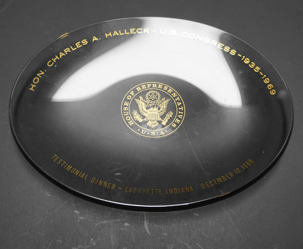 US Congress House of Representatives Smoky Glass Bent Oval Plate Charles Halleck