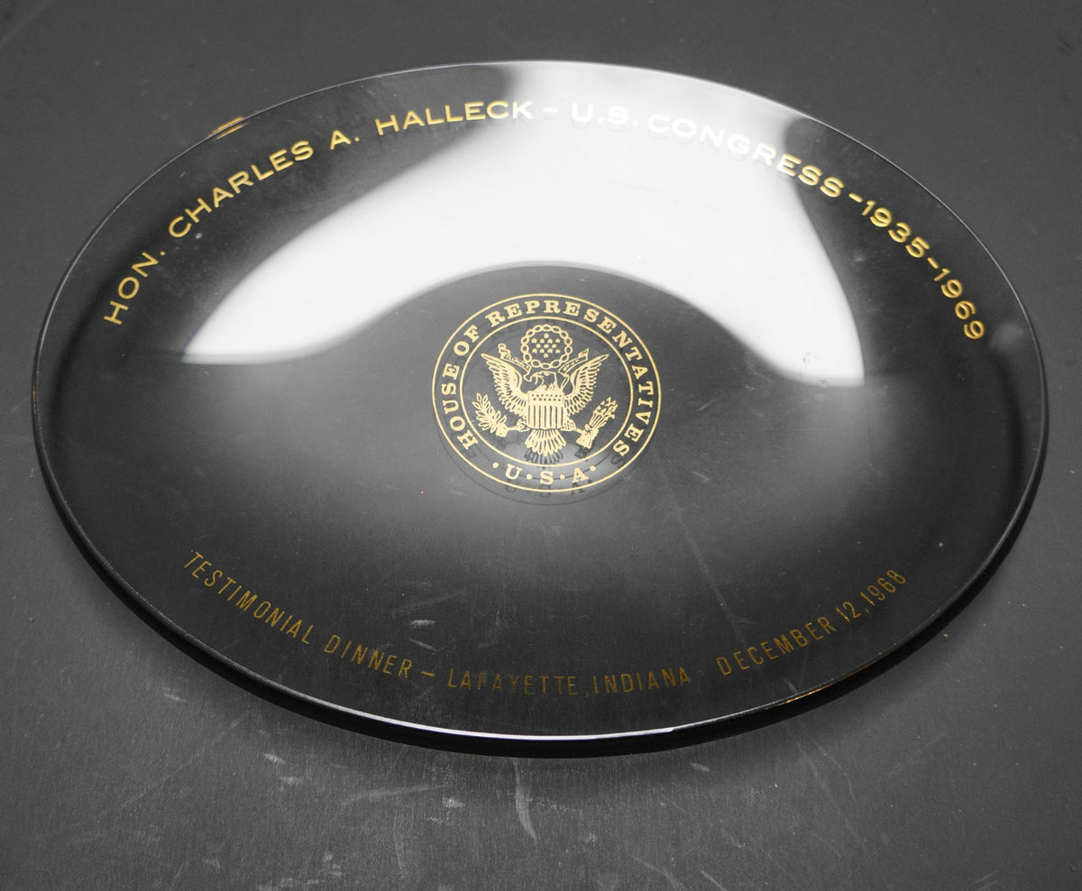US Congress House of Representatives Smoky Glass Bent Oval Plate Charles Halleck