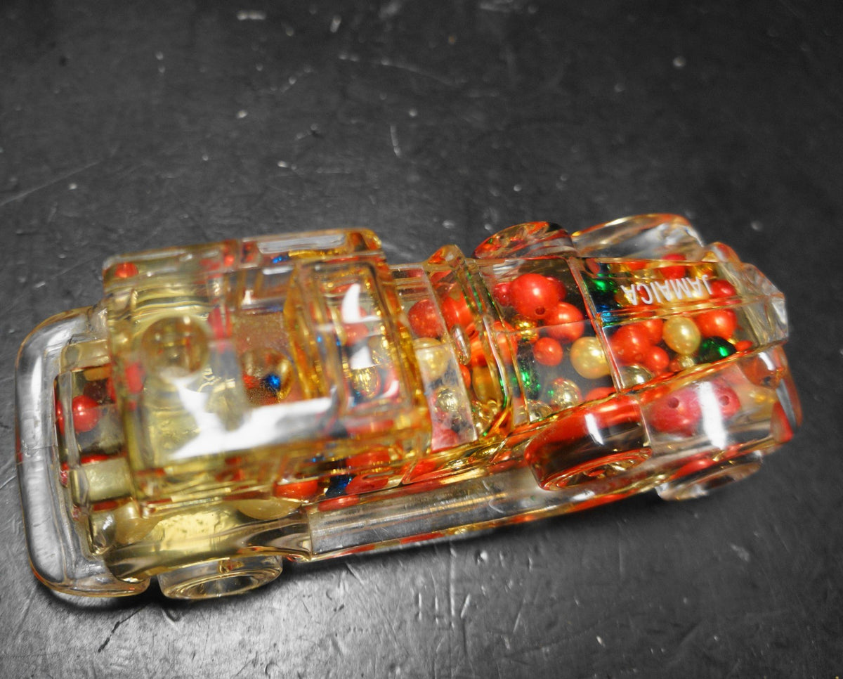 Lucite Acylic Car Pen Holder Jamaica Souvenir Colorful Balls Filled
