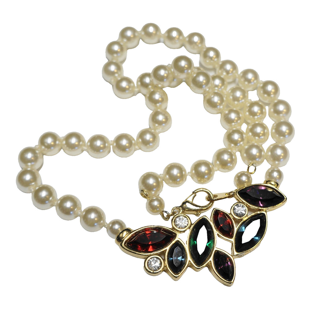 Swarovski Crystal Rhinestone Glass Faux Pearl Necklace Vintage
