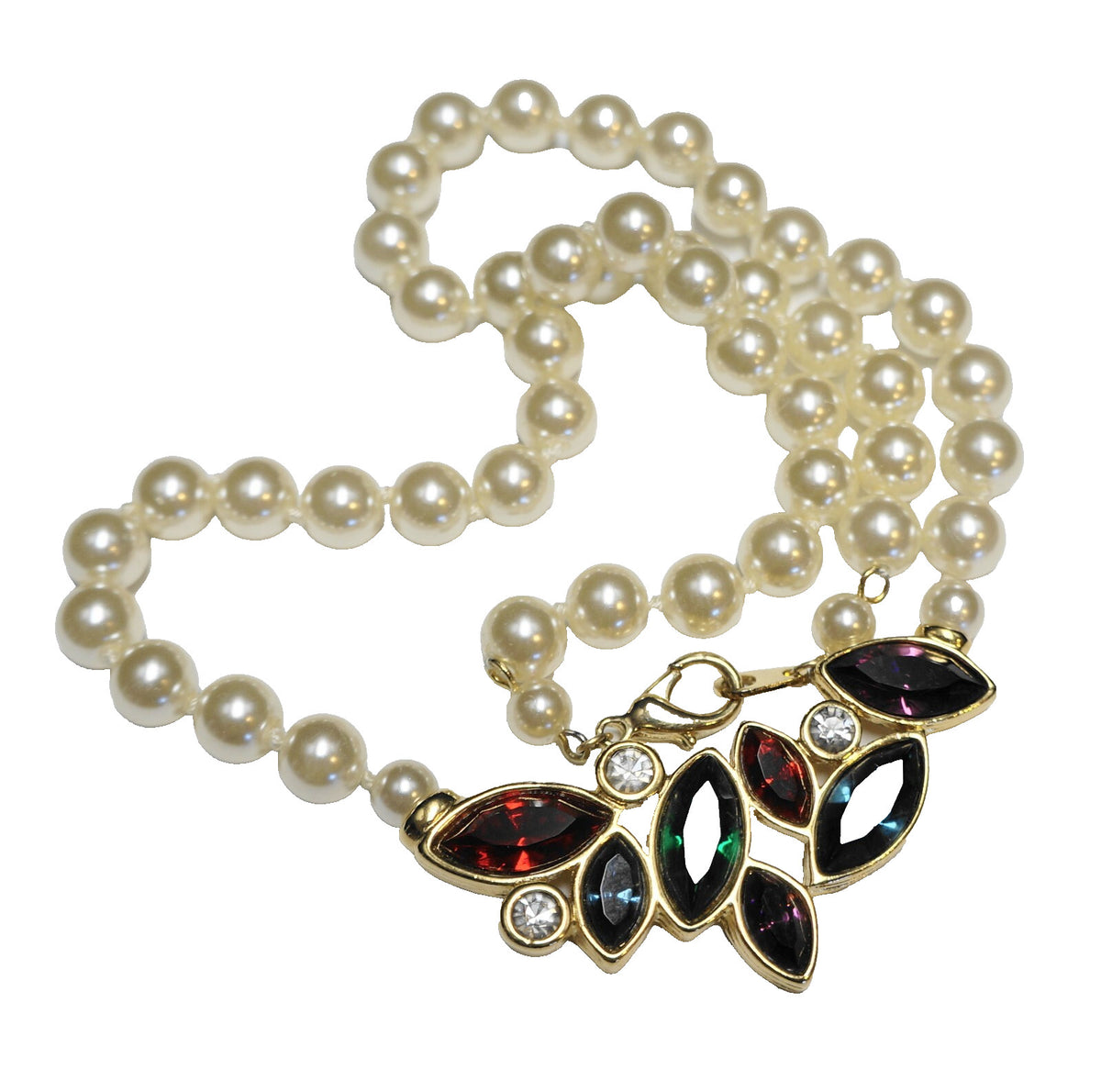 Swarovski Crystal Rhinestone Glass Faux Pearl Necklace Vintage