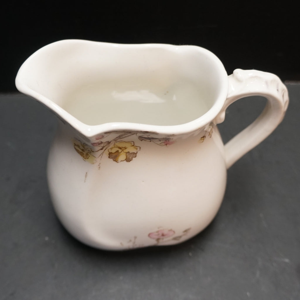 SOLD Johnson Brothers Semi Porcelain Pink Yellow Brown Transferware Flowers Creamer