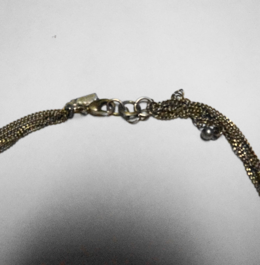 Antiqued Gold Tone Chocolate Brown Rhinestone Link Necklace