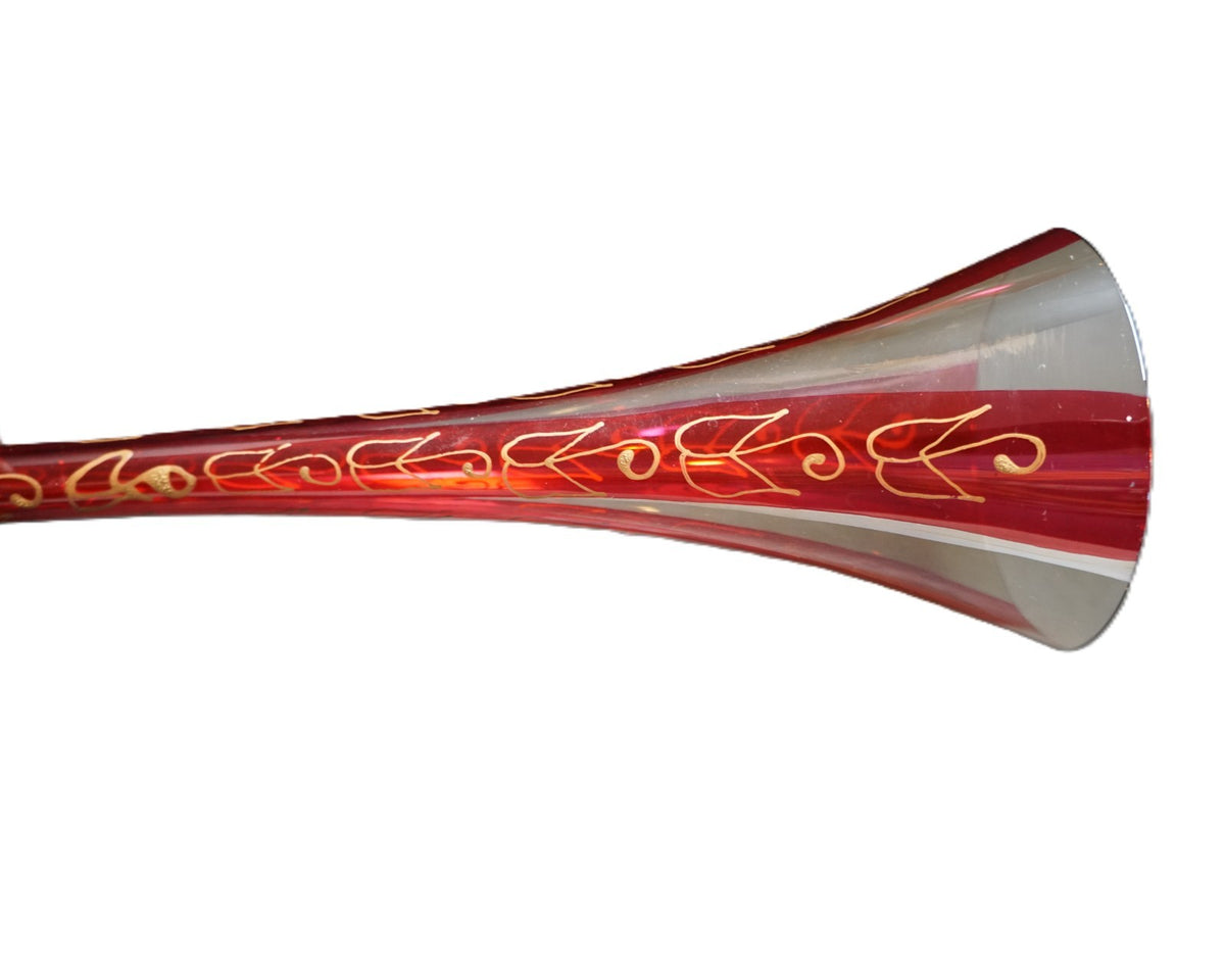 Pier 1 Rioja Hand Painted Red Flashed Gold Squiggles Champagne Flutes Pair