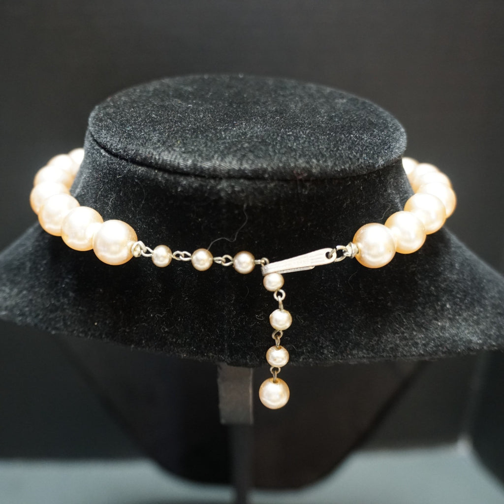 Champagne Colored Faux Pearl Rhinestone Rondelle Choker Necklace Japan