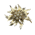 Lisner Flower Brooch Brushed Gold Tone Faux Pearls