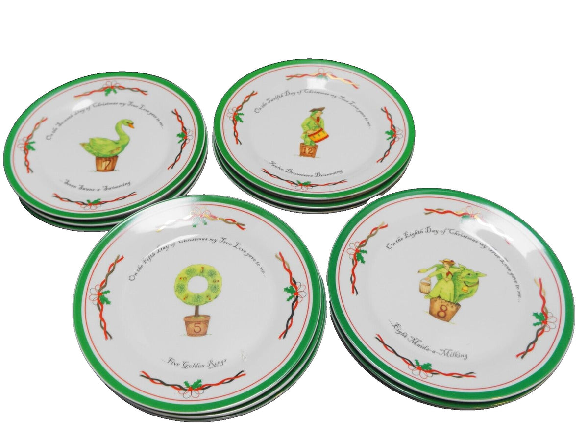 Godinger Festive Collection Twelve Days of Christmas Dessert Plates Set in Box