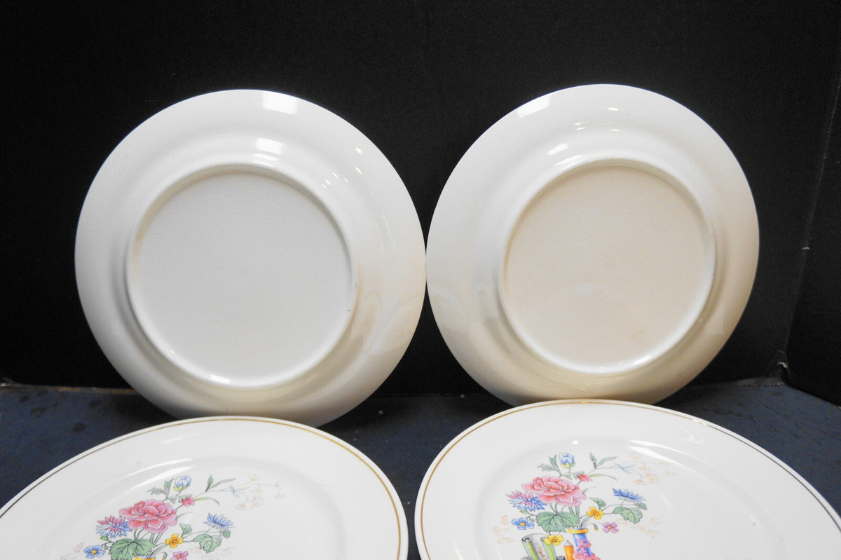 Vintage Asian Motif Vase Flowers Scrolls Decal Dinner Plates Set of 4