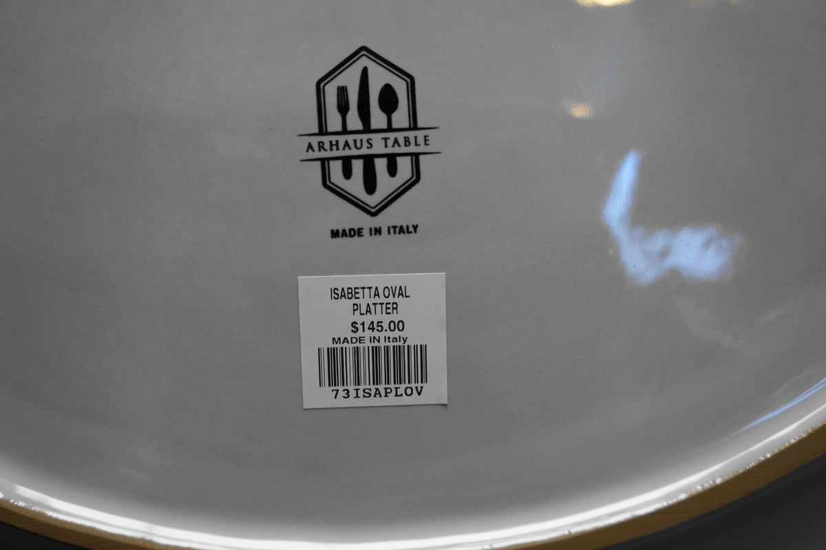 Arhaus Table Isabetta Embossed Ceramic Platter Light Gray Oval Italy