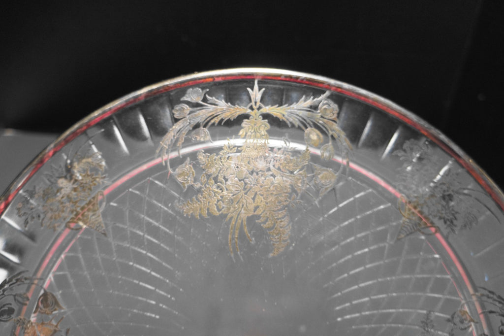Sterling Floral Overlay Clear Glass Spiral Diamond Cake Plate