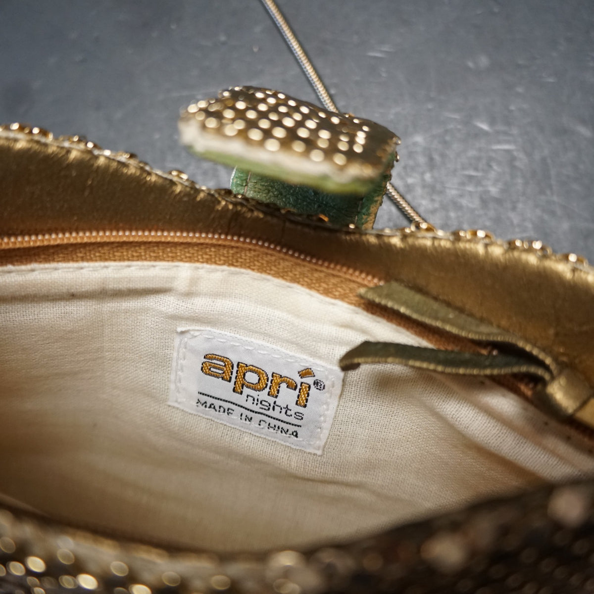 Apri Nights Gold Tone Metal Mesh Small Evening Bag Purse